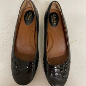 Clarks Artisan Black Concert Drum Wedge Flats